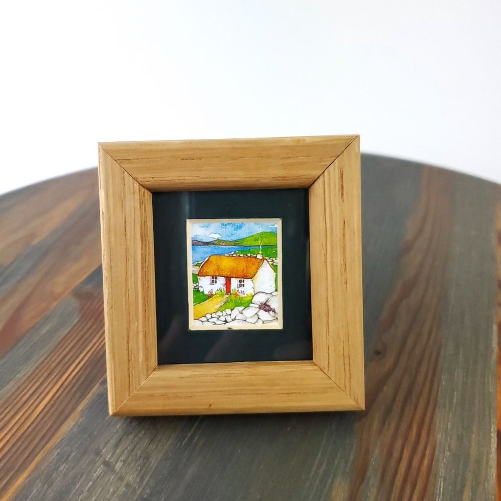 Tiny Home Art Harvest Pictorial MINI IRELAND Pat Flavell Tiny Framed Print 3x3!!